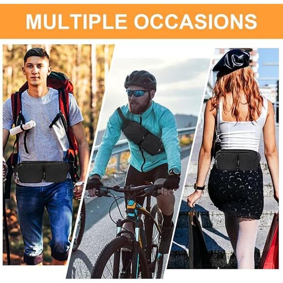 Women & Men Large Waist Bag Hip Bum Crossbody Bag with 5-Zipper Pockets (Black) - Picture 6 of 7